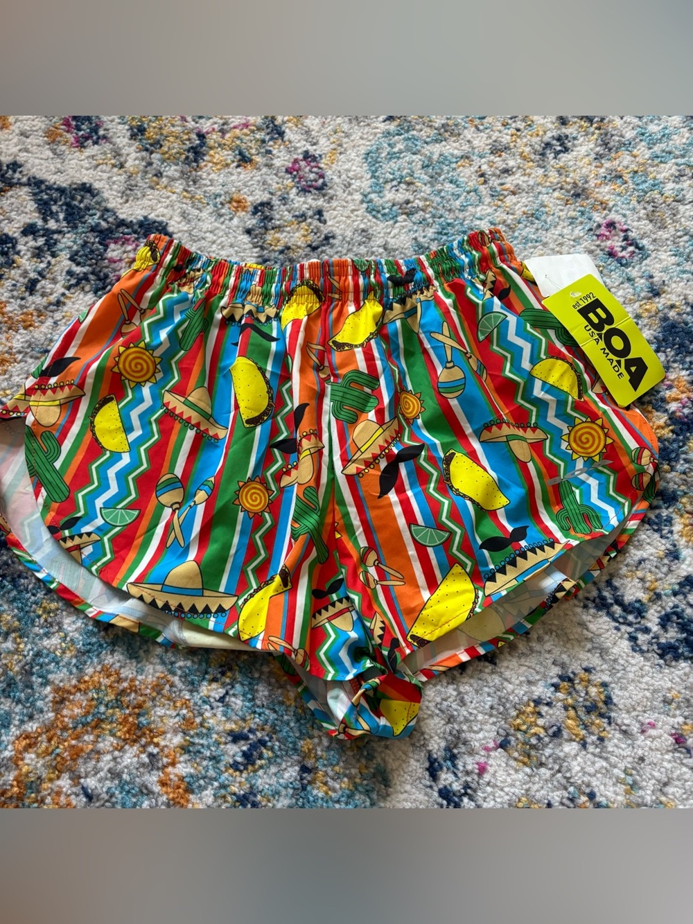 BOA Mens stretch 1” elite printed split run short medium new with tags taco taco
